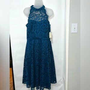 Eliza J Lace Midi Halter Backless Womens Teal Dress Size 10 perfect for Evening